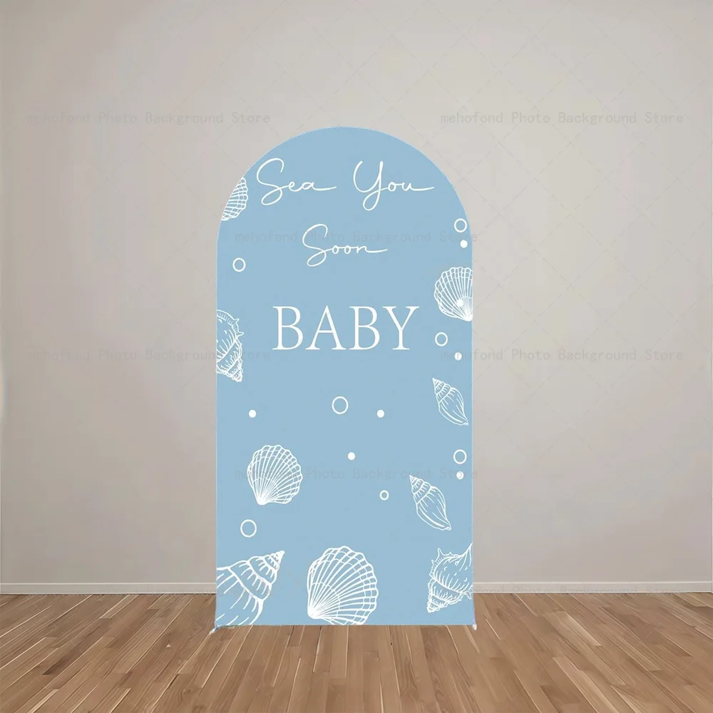 Mehofond Arch Backdrop Fresh Ocean Fan Shell Texture Conch Sea Star Sky Blue Shower Birthday Decor Studio Photography Background