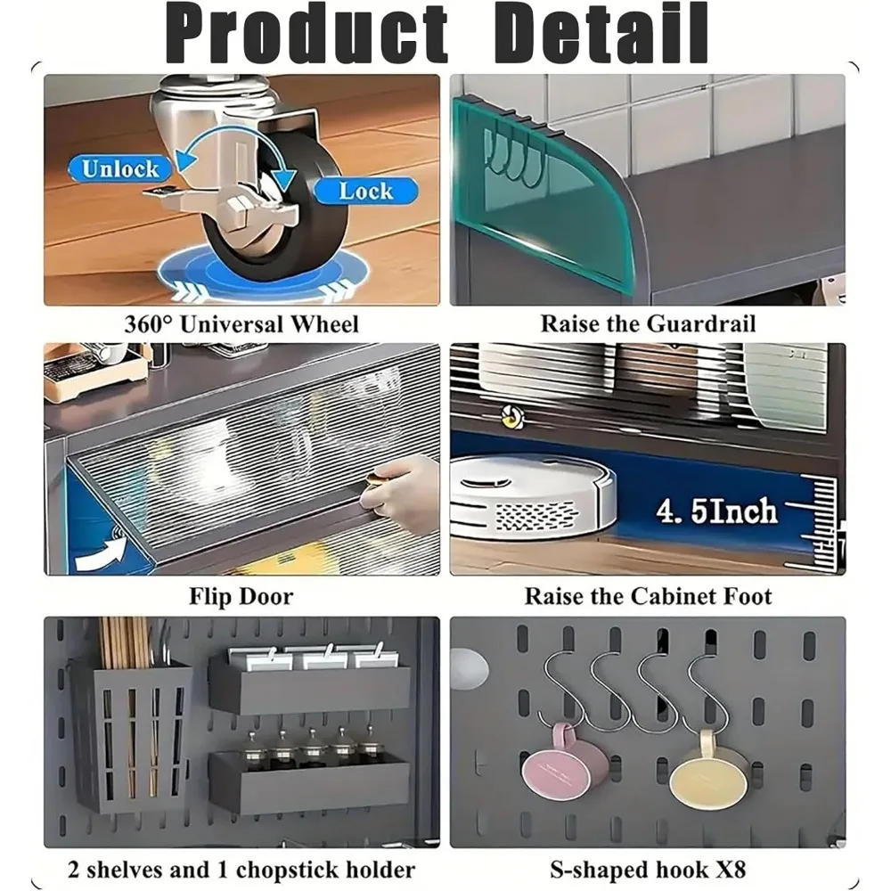 Полка для пекарей на колесах, 5-уровневый кофе-бар с колесами, подставка для микроволновой печи с местом для хранения, кухонные полки для кухонной кладовой, хранилище