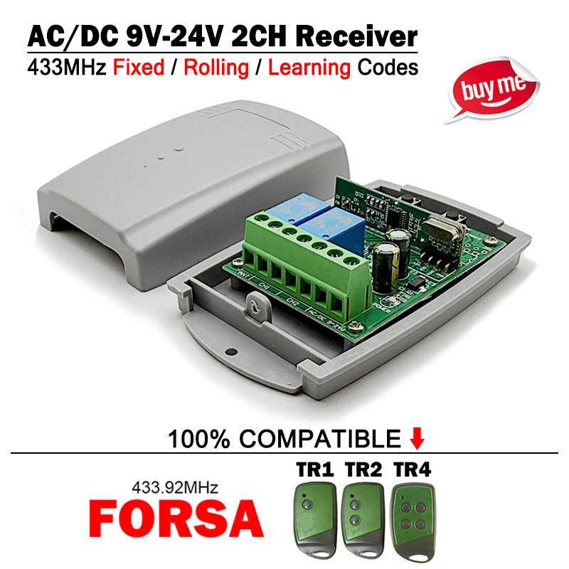 Newest 9V-24V Garage Door/Gate Receiver For FORSA RT1 RT2 RT4 433.92MHz Remote Control Replace FORSA Switch Gate Controller