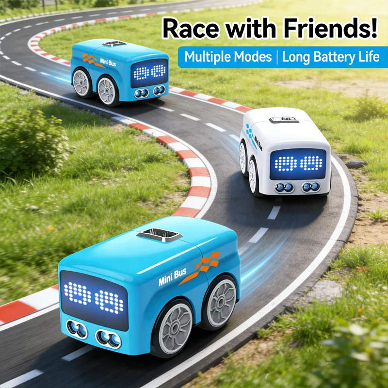 

RC Mini Bus Car with LED Emoji Gesture Sensing Interactive Soccer Toy for Kids STEM Educational GiftsIndoor Outdoor Play Vehicle