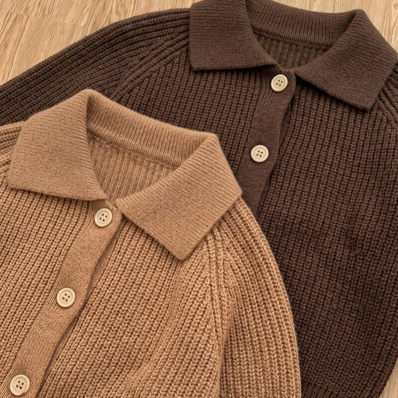 New Autumn and Winter Collection Of Simple Cardigans For Boys and Girls Small Square Collar Knitwear Solid Color Sweater Jacket