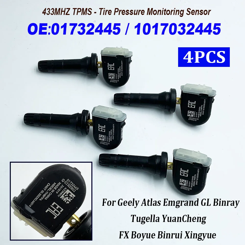 4PCS 01732445 1017032445 TPMS 433MHz Tire Pressure Sensor For Geely Atlas Tugella Emgrand Binray Haval F5 F7 H4 H6 NEW H7L F7X