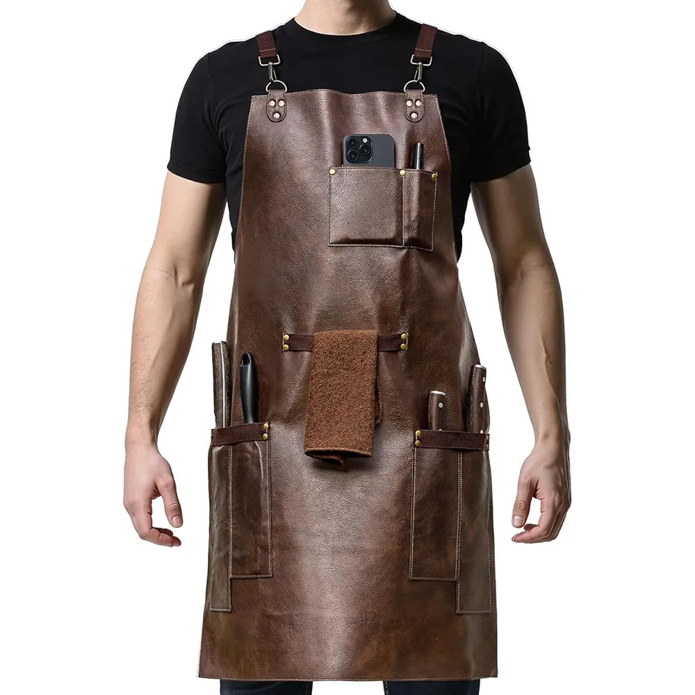 

Waterproof and Oil Resistant PU Apron for Barbecue Supermarket Seafood Coffee Shop Kitchen Apron Pet Grooming Work Clothes