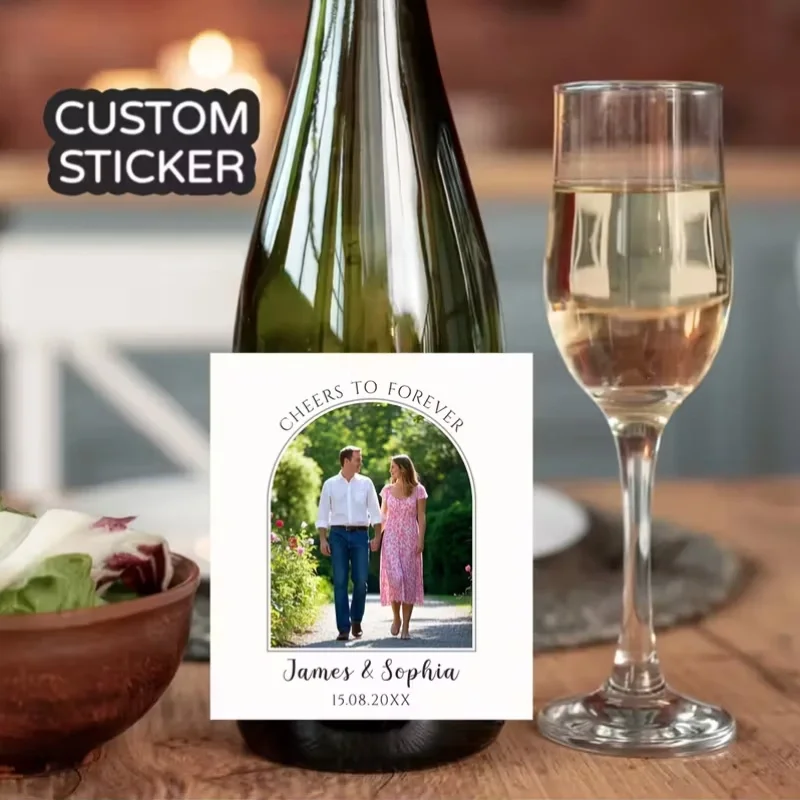 Custom Wine Bottle Labels Cheers to Forever Personalized Name Photo Date for Wedding Valentine Anniversary Birthday Party Decor