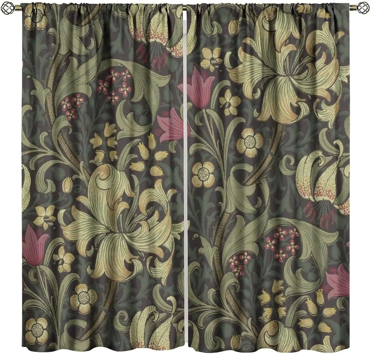 Vintage Flower Blackout Window Curtains, William Morris Style Art Floral Rustic Plant Wildflower Window Drapes, for Living Room