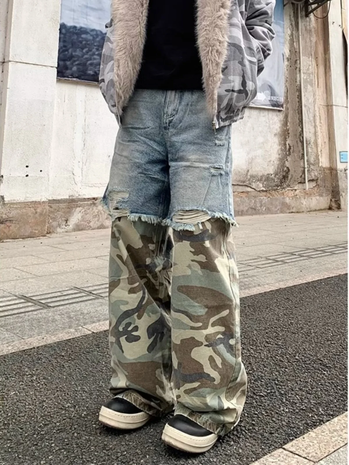 

Мужские джинсы в американском уличном стиле, камуфляжные, повседневные, модные, свободные, прямые, широкие штанины, в стиле Haome Street