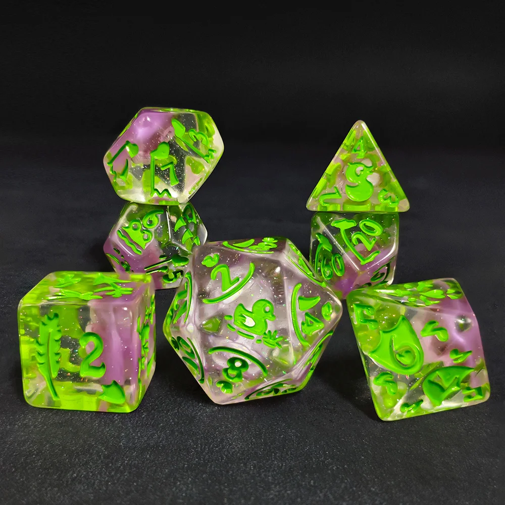 7Pcs/set Resin Transparent Duck Dice Set D20 D12 D10 D00 D8 D6 D4 Club Bar KTV Home Decora Entertainment Games Accessory
