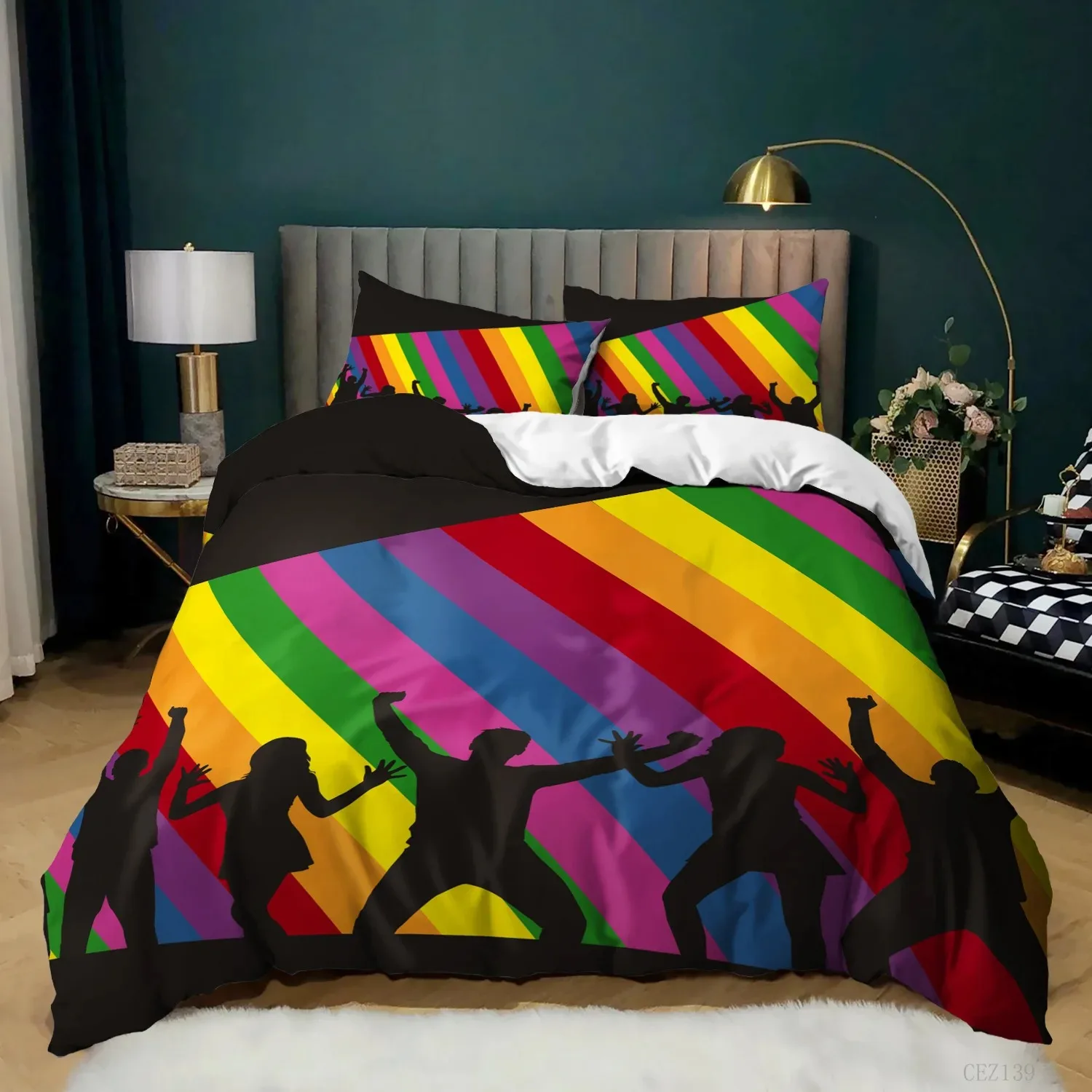 Rainbow Duvet Cover Set King Iridescent Love Heart Sheet Music Twin Bedding Set For Girls Microfiber Trippy Tie Dye Quilt Cover