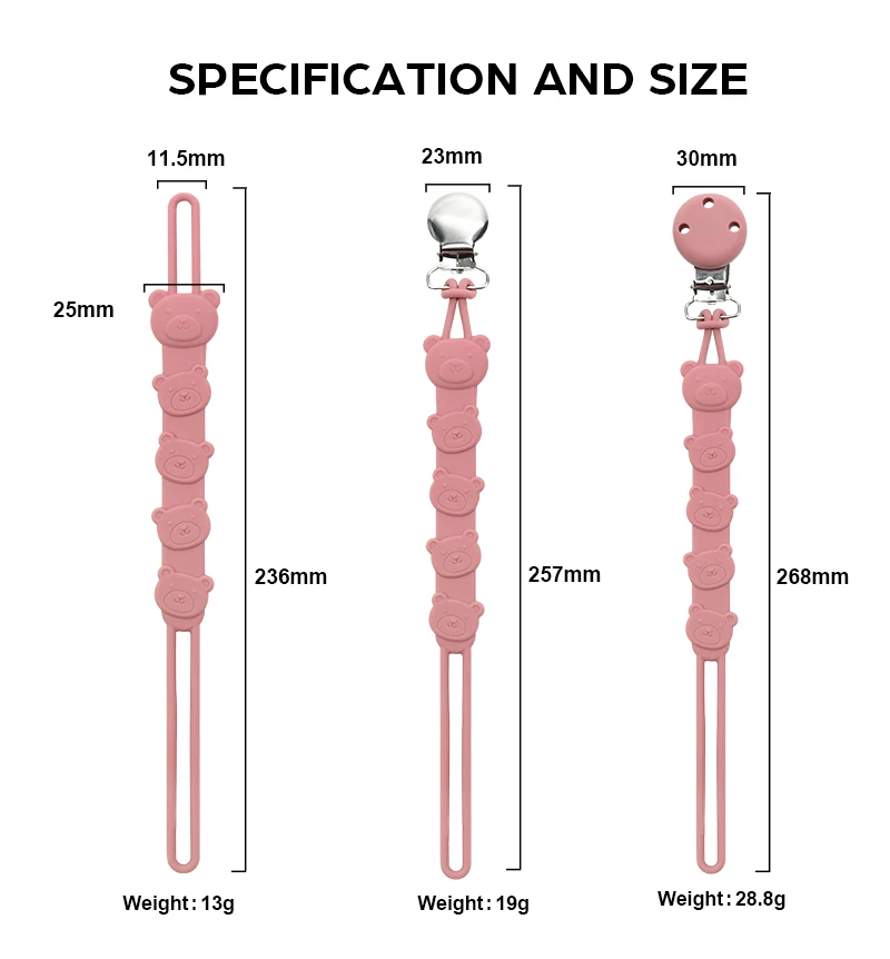 Silicone Bear Shape Pacifier Chain Baby Dummy Holder for Newborn Soft Comfortable Teething Toy with Anti-lost Function