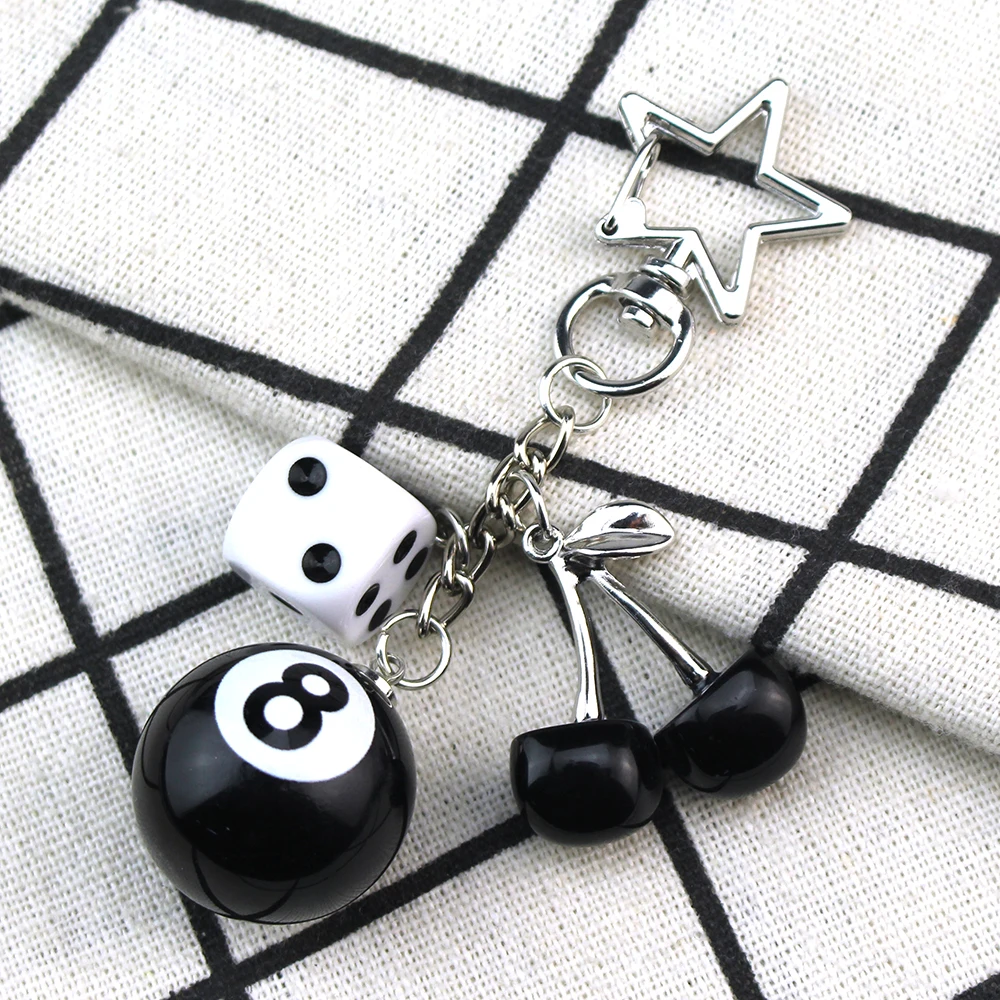 Fashion 8 Ball Fruit Cherry Dice Star Keychain Phone Accessories Y2K Handmade Creative 8 Ball Cherry Keychain Accessories
