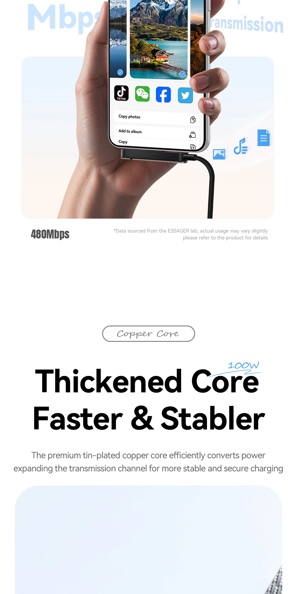 Essager 100W gebogenes USB-C-Kabel 100W für iPhone 17 16Pro Max, Typ-C-Kabel für Macbook Pro, Schnellladekabel für Huawei iPad – Detail 9