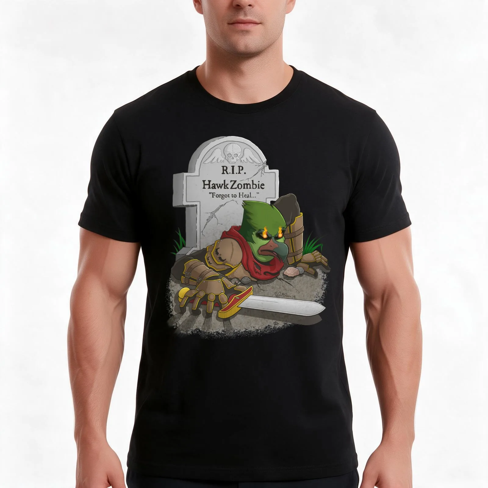 HawkZombie Forgot to Heal T-Shirt, Summer Casual Cotton Tee, Oversized Streetwear Tops, Vintage Graphic Print, Unisex Men Women