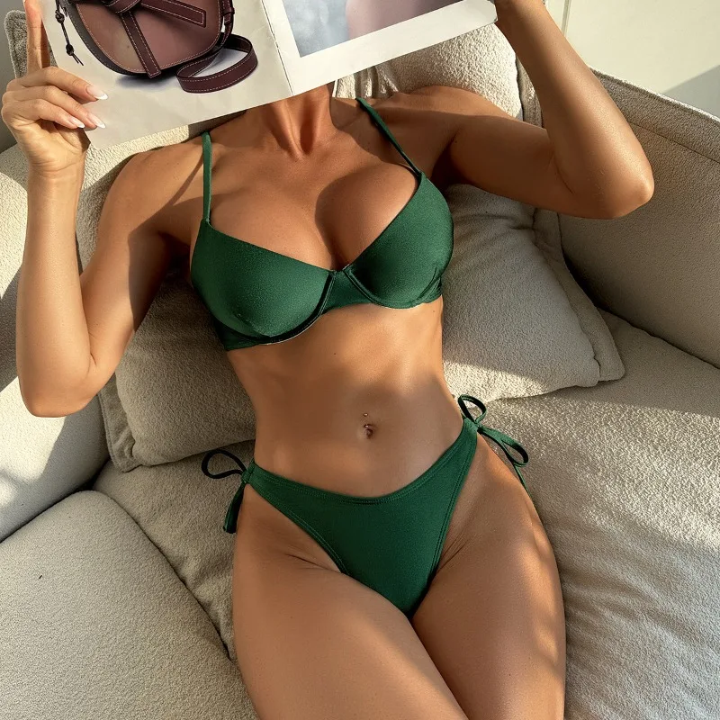 

Beach Vacation Women's Bikini Set - 2025 New European American Underwire Push-Up Sexy Triangle Cup Tie-Up Two-Piece Swimwear