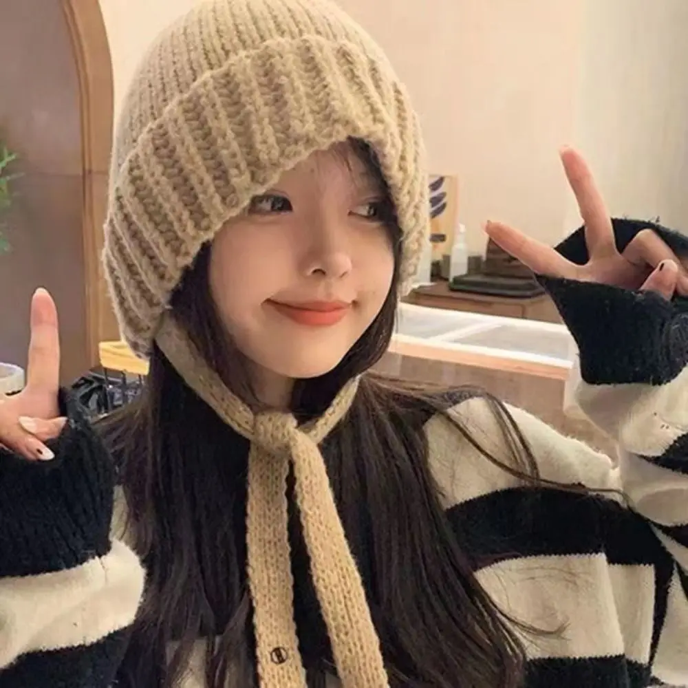 الأزياء Bowknot حزام محبوك قبعة الصوف قبعة الكورية الكروشيه حوض قبعة قبعة دافئة بلون قبعة متماسكة الدافئة #3