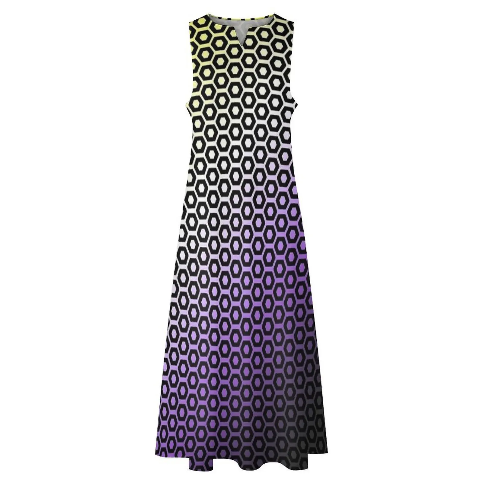 Purple Gradient Hexagon Print Dress Summer  Street Style Boho Beach Long Dresses Female Design Modern Maxi Dress 3XL 4XL 5XL