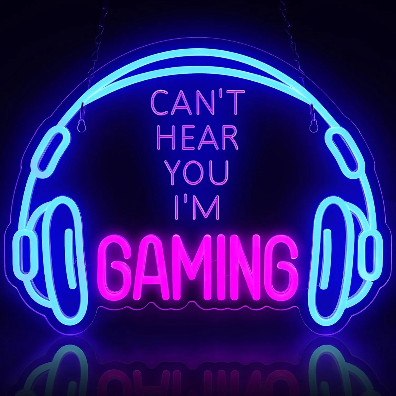 Neon Sign Light Board for Wall Decor,Large Bright and Dimmable Colored LED Headset Gamer Neon Light CAN'T HEAR YOU I'M GAMING