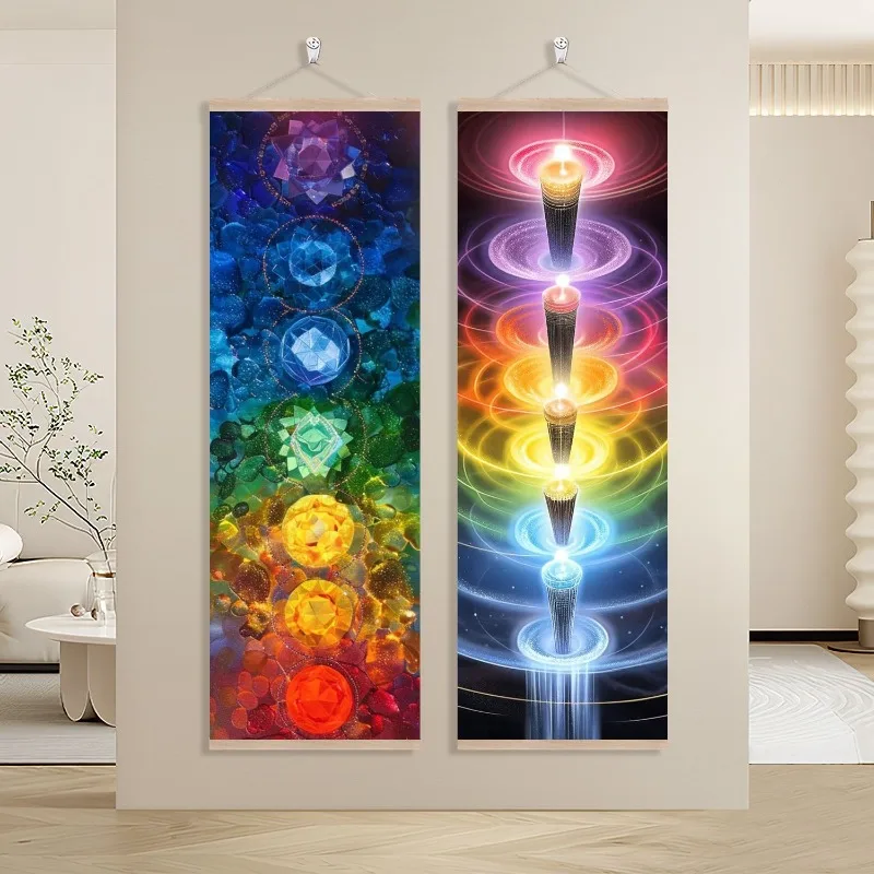 ✨ Chakra Wall Art – 7 Chakras Meditation Canvas Scroll, UV Printed Energy Healing Art for Yoga Studio & Sound Healing Decor