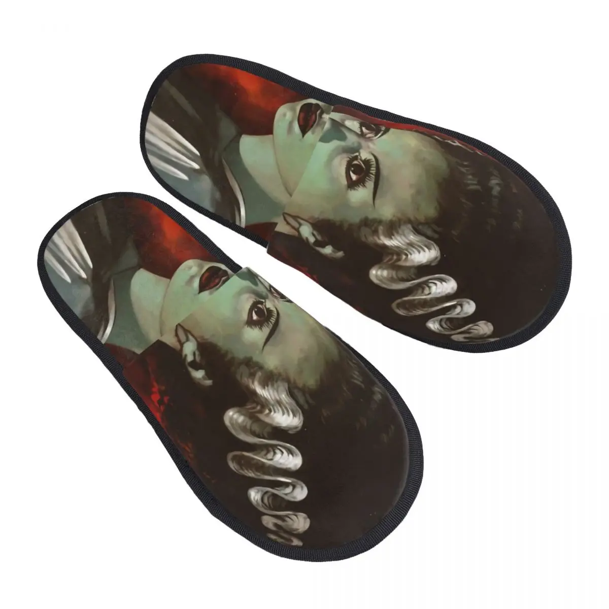 Custom Bride Of Frankenstein Soft Memory Foam House Slippers Women Science Fiction Horror Film Comfy Warm Anti-Skid Slipper