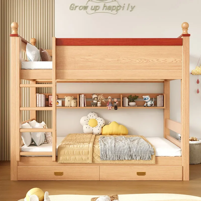 For Solid Wood Bunk Beds Economical High Low Bed Simple Small Apartment Second Floor Household Childrens Furniture Space