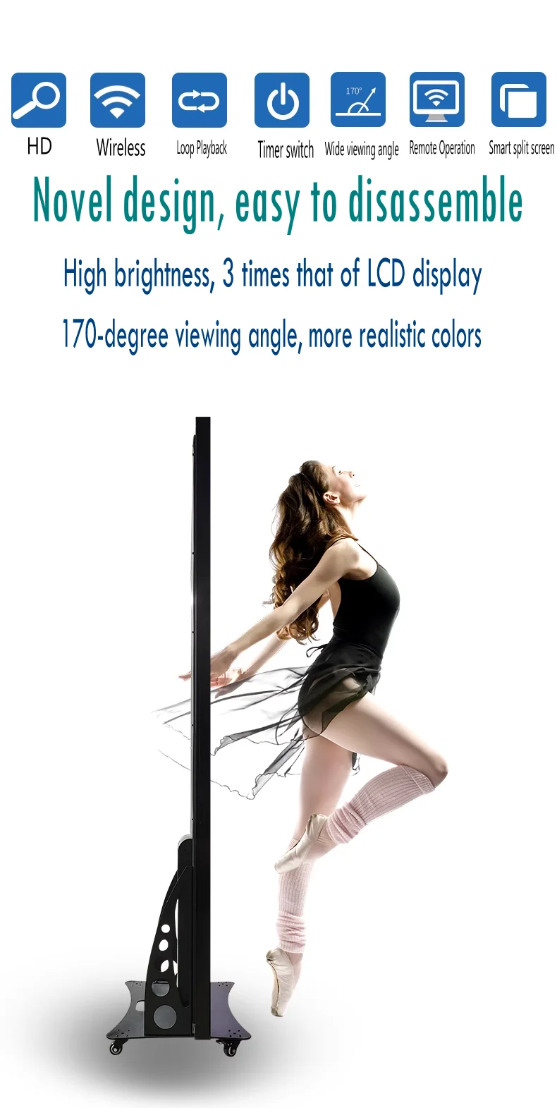 Portable HD Digital LED Poster Screen 640X1920mm Floor Standing Indoor Seamless Splicing Advertising Player