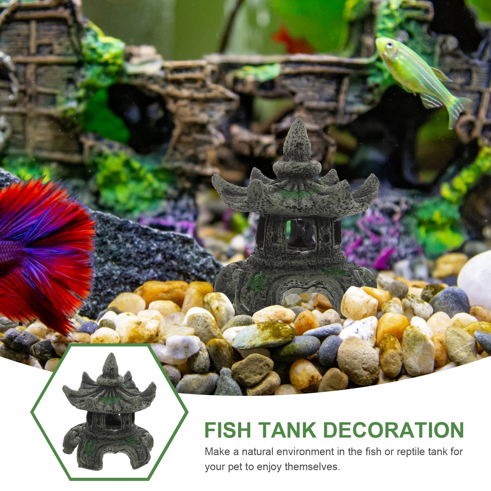 

Aquarium Fish Tank Ornament Resin Simulation Chinese Pavilion Hideout Natural Fish Hiding Place Aquarium Landscaping