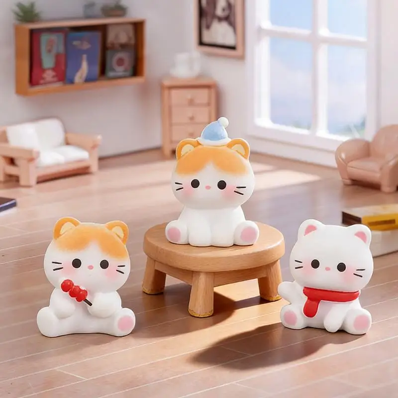 6Pcs Cute Resin Cat Mini Figurines Small Ornaments For Dollhouse Micro Landscape Car Desk Garden DIY Supplies
