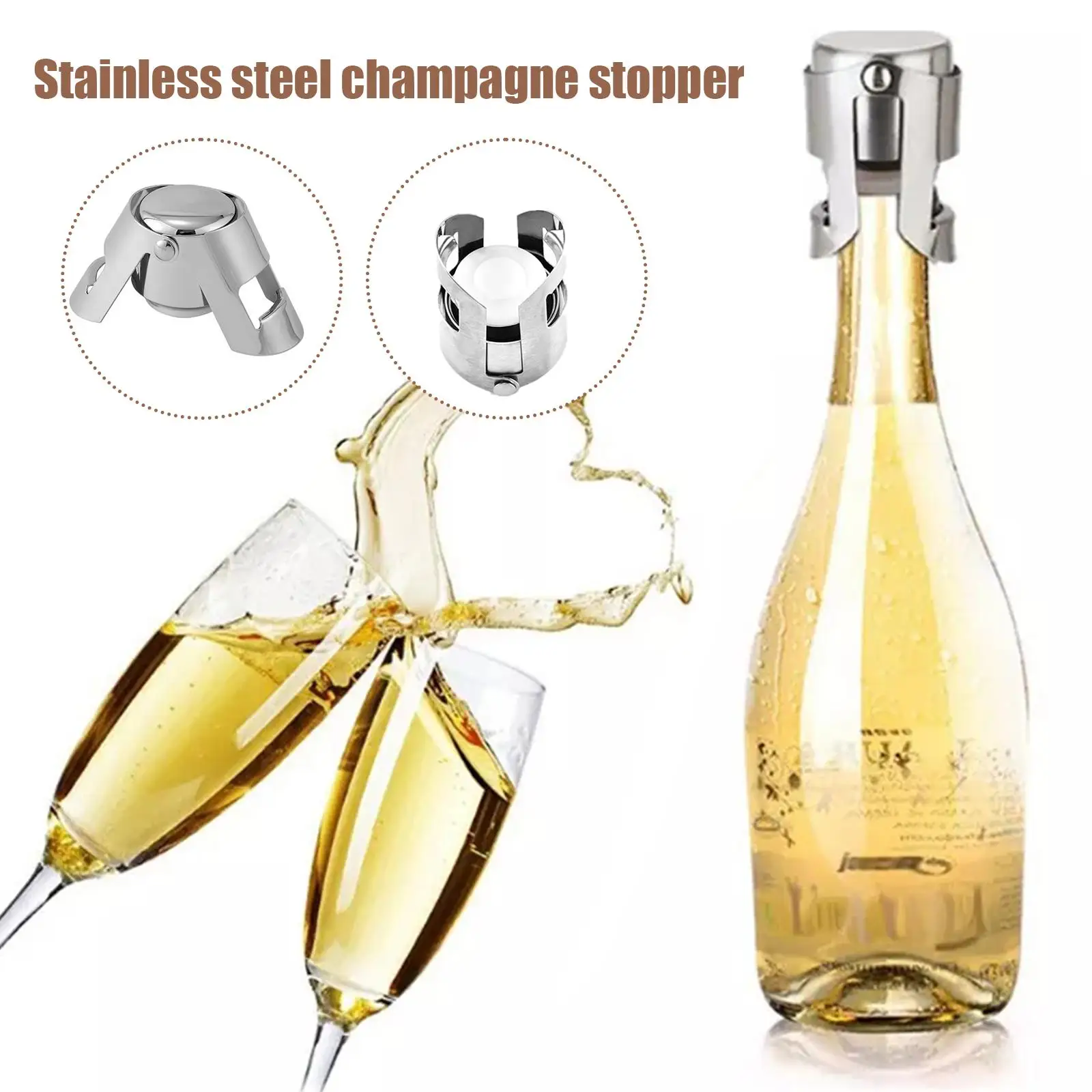 Portable Steel Champagne Bottle Stopper Shiny Leak-proof Wine Beer Cork Plug - Durable Wine Bottle Sealer for Bubble Preservatio view 5