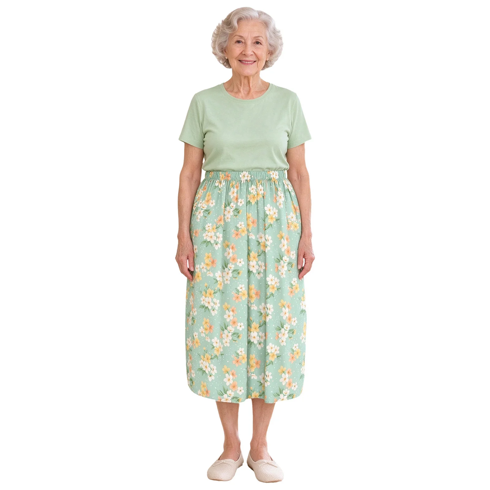 Women Elderly Wheelchair Special Needs Adaptive Clothing Press Buttons Elastic Waist Print Asymmetrical Hem Casual Wrap Skirts