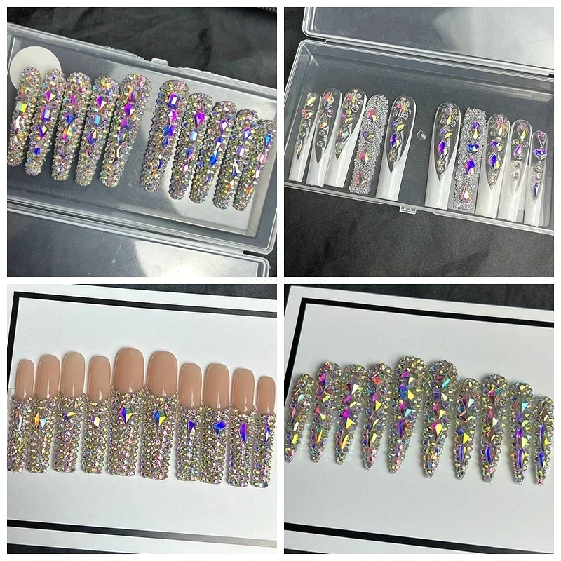 

Customized Handmade Bling Rhinestone 3XL Extra Long Coffin False Nail Tips Press On Nails Y2K Reusable Fake Nail With Glue Gift