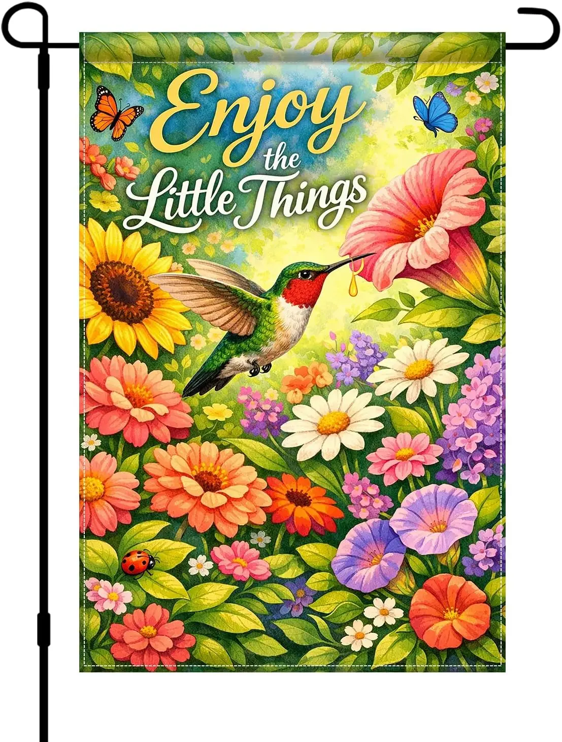 BlissYard Enjoy The Little Things Garden Flag 12x18 Double Sided Vertical Outdoor Decor Hummingbird Floral Yard Garden Lawn  WWP