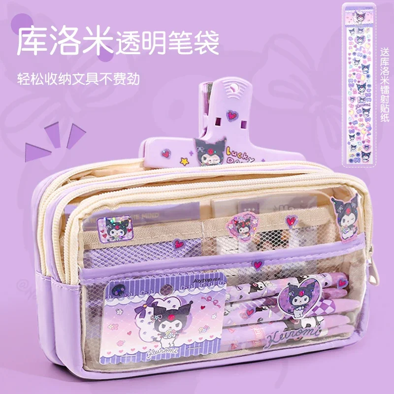 Sanrio Pencil Case Kawaii Kuromi Cinnamoroll Melody School Pencils Bag Large Capacity Pen Case Supplies Stationery Cosmetic Bags