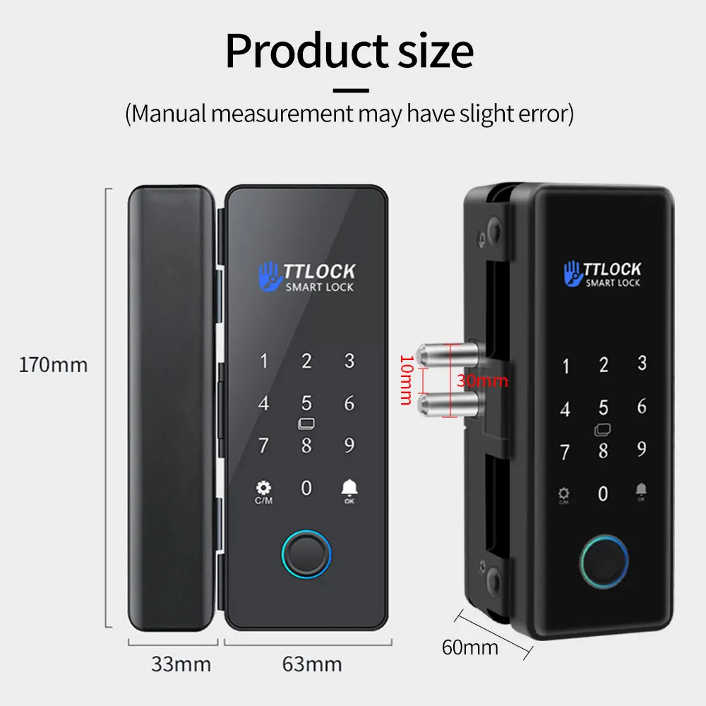 Ttlock app bloqueio de impressão digital bluetooth fechadura da porta de vidro inteligente biométrico porta de controle eletrônico 13.56m rfid desbloqueio remoto não-broca