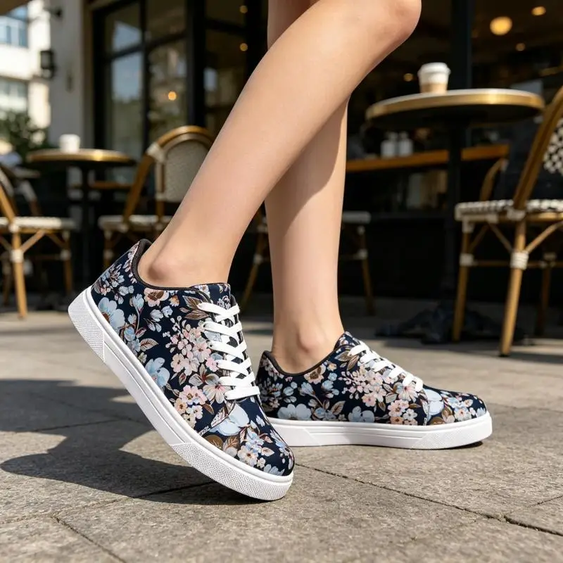 Ladies Men's Road Running Shoes，White sneakers with floral print，Vintage Romantic Floral Design，Lightweight and comfortable, sui