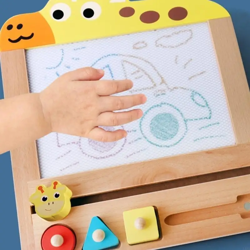54DA Houten tekentafel speelgoed voor kinderen Magnetisch schilderbord met vormzegel en pen Vroeg leren Graffiti speelgoed voor