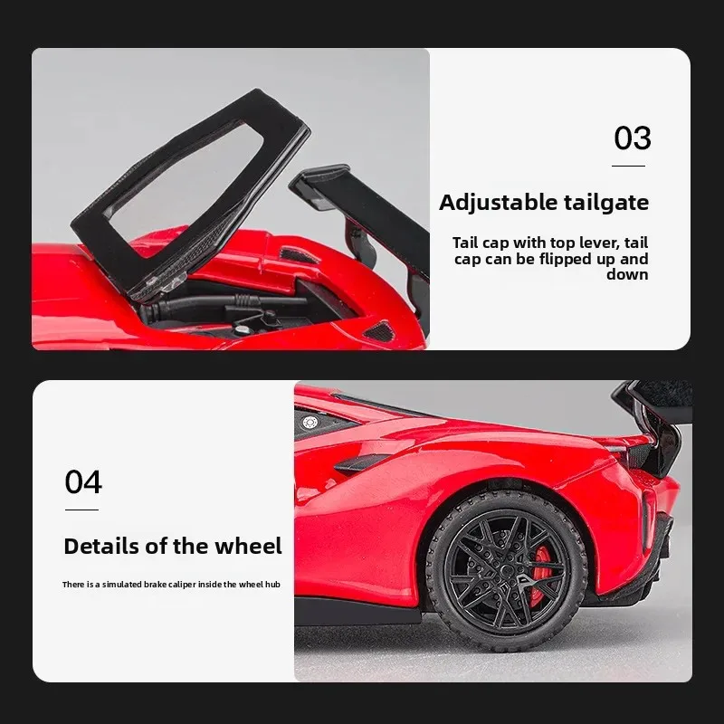 รถสปอร์ต F488 รุ่นจำลองสูง 1:32 ผลิตจากโลหะผสม พร้อมเสียงและไฟ มีระบบดึงหลัง ของสะสม ของเล่นเด็ก ของขวัญ A570