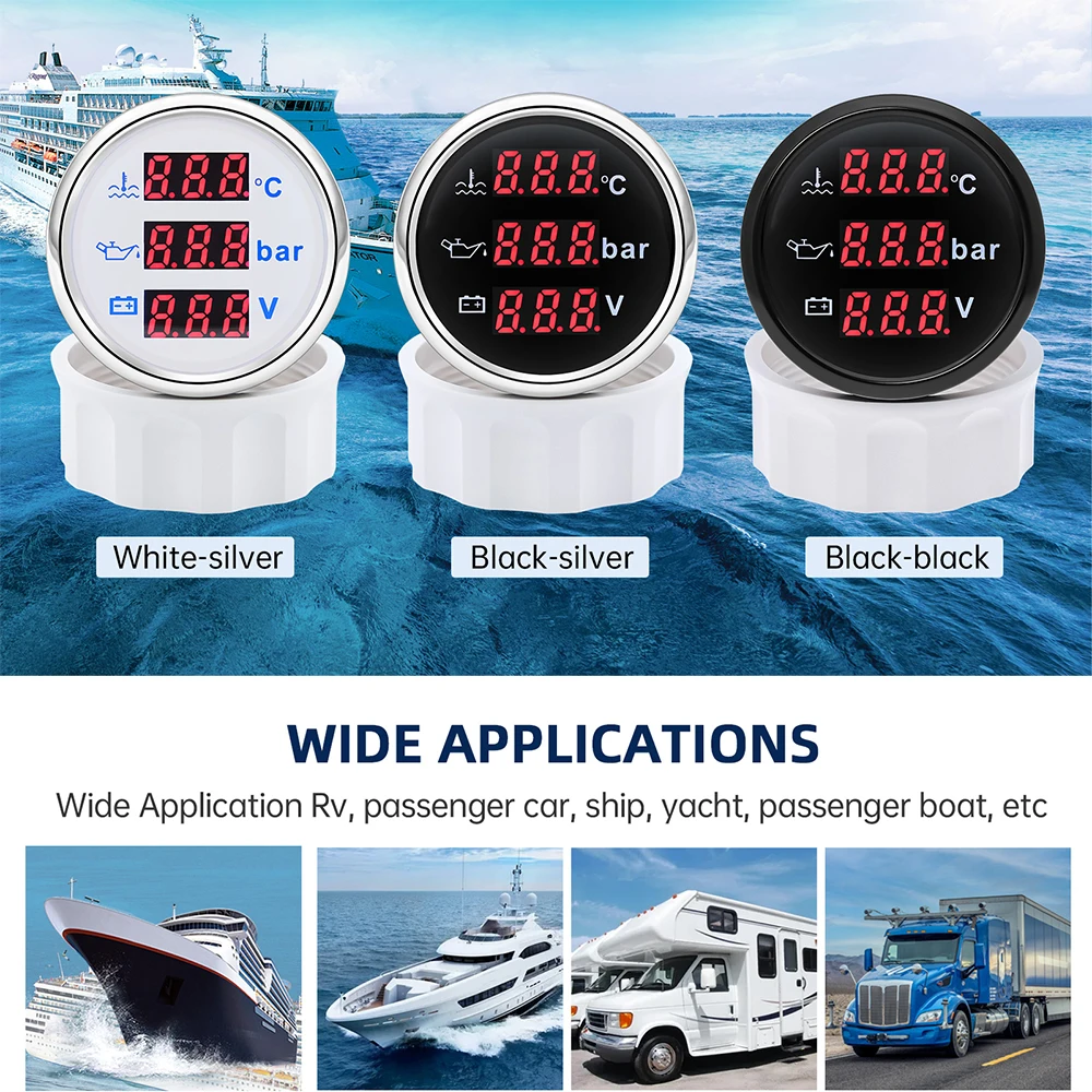 3 in 1 Auto anzeige Wasser temperatur anzeige Öldruck messer Voltmeter rote Hintergrund beleuchtung mit Alarm für Auto Boot