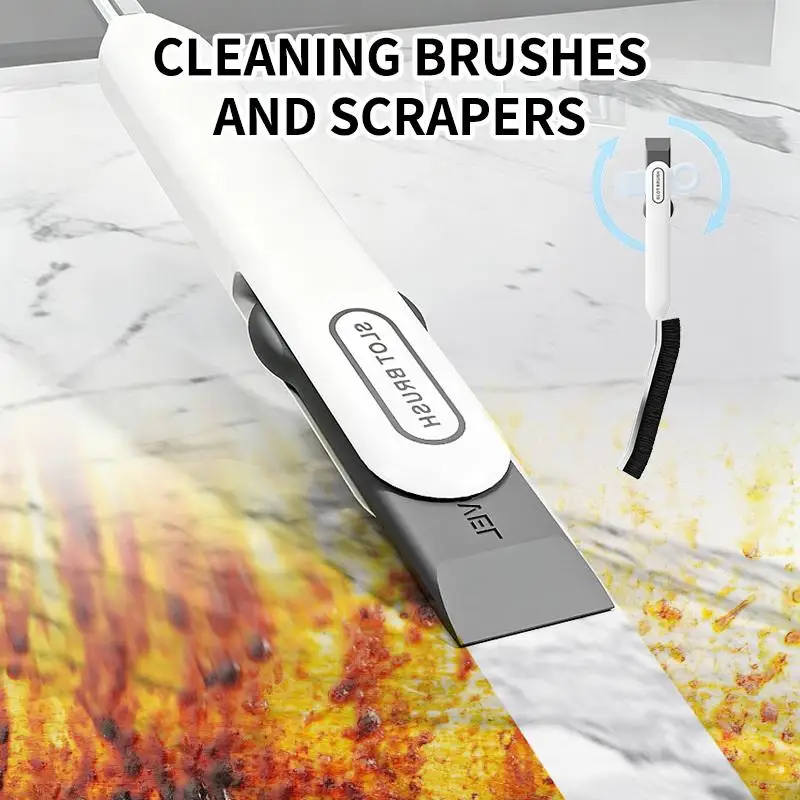 Hot Multi-functional 2-in-1 Long Crevice Tool With Scraper For Cleaning Hard-bristled Corners In Bathrooms, Kitchens, And Sinks.