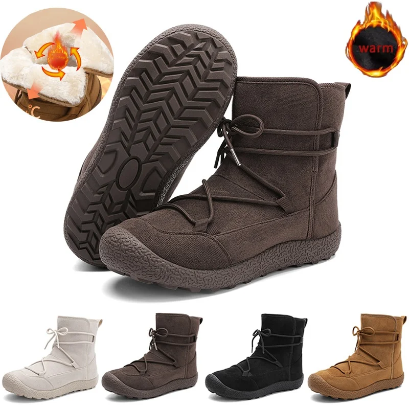 Winter Mens Women Warm Snow Boots Thick Plush Boots High-Top Fleece Boot Cold Resistant Cotton Boot Outdoor Ankle Boot Anti-slip