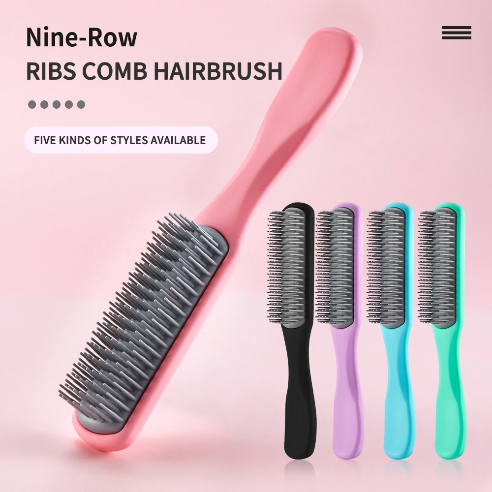 1Pc 9-Row Ribs Detangling Hair Brush Anti-slip Scalp Massage Combs For Men Women Curly Styling Brushes Salon Hairdresser Tools