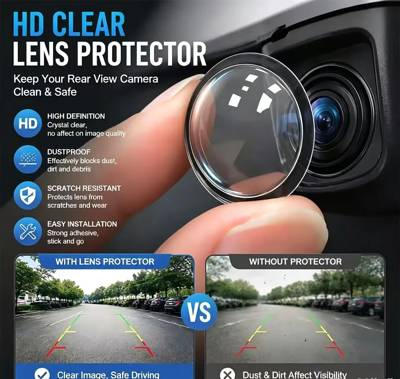 HD Clear Car Rearview Camera Lens Protector, Scratch & Dust Resistant Cover, No Image Quality Impact