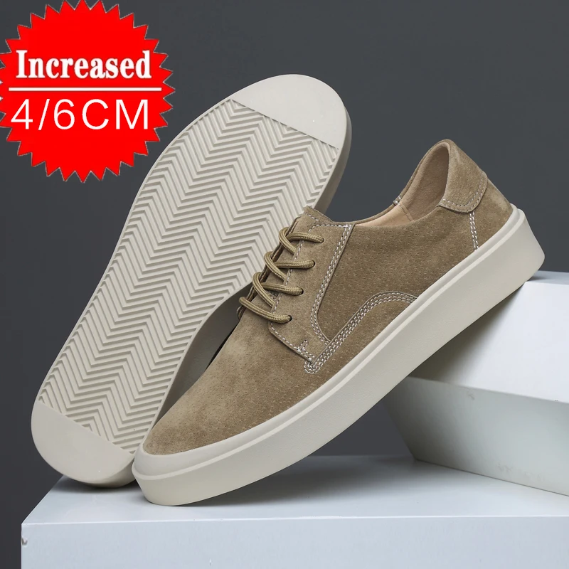 

Men's Elevator Shoes Sneakers Retro frosted leather board shoes low cut casual board shoes Invisible height increase of 6/4cm