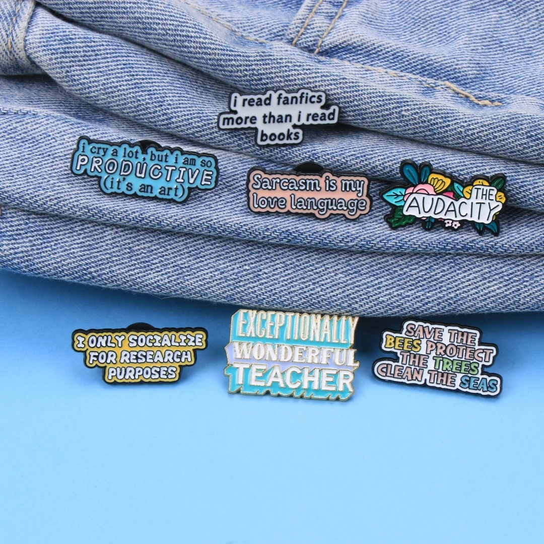 Sarcastic Inspirational Text Enamel Brooch Funny Quote Words Metal Lapel Pin Teacher Environmental Theme Bag Hat Decor Badge - view 3