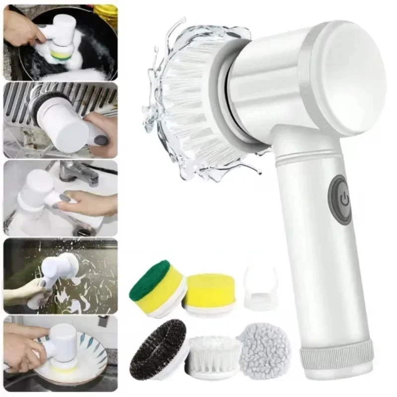 Rechargeable Cordless Electric Scrubber for Bathroom & Kitchen Tiles – 5 Rotary Brush Heads, EU Use (UA/ES/PL cleaning tools