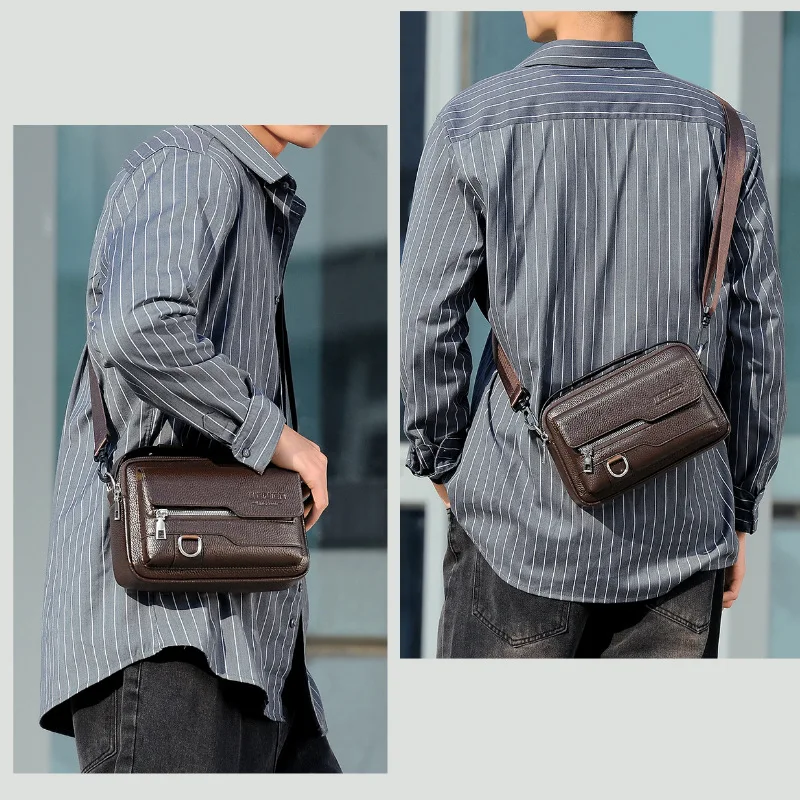 Durable Retro Men’s Crossbody Bag Soft Faux Leather Handheld Messenger Purse Available in Black Brown & Coffee Solid Colors