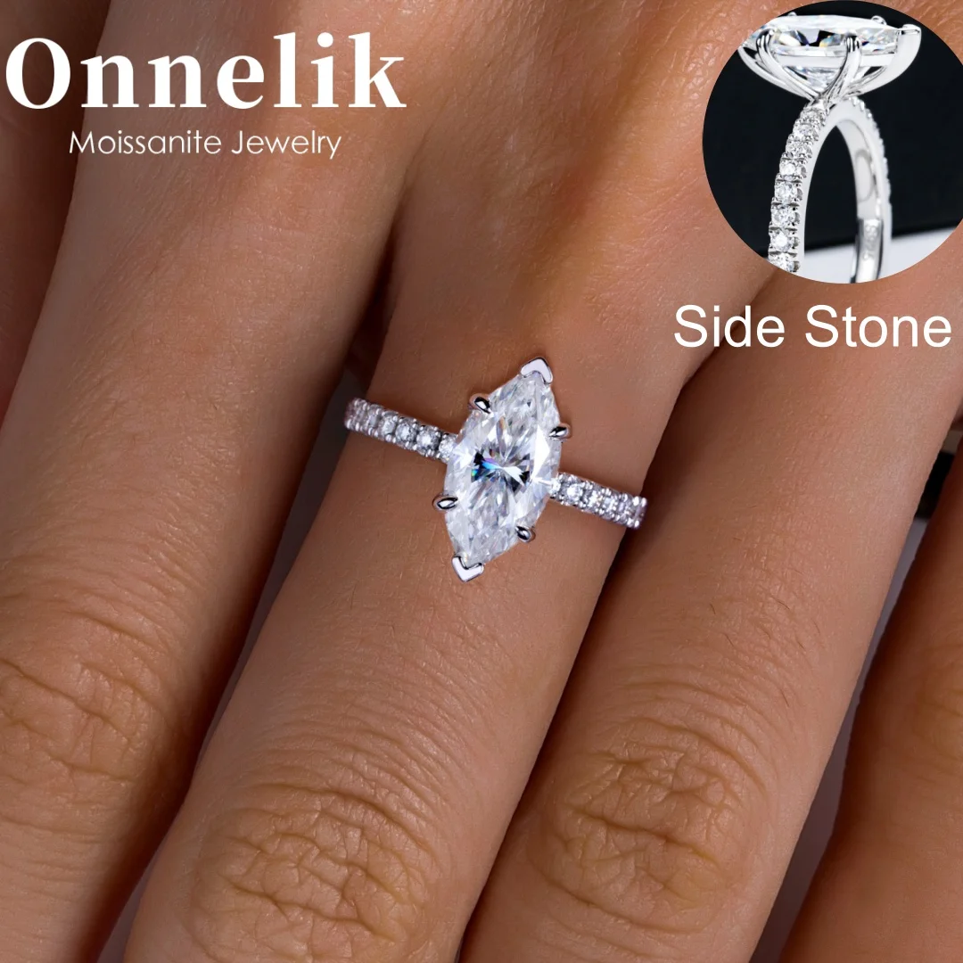 

Onnelik 3CT Marquise Cut Moissanite Ring S925 Sterling Silver Closed Band Light Luxury Fashion Unique Birthday Gifts for Women
