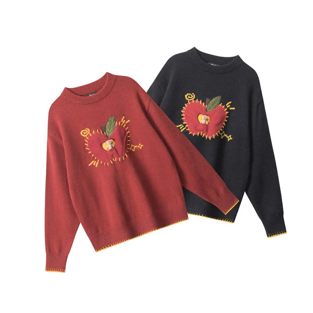 

HeyHenry Women's Loose Fit Thick Knit Sweater Red Crew Neck Pullover Autumn Winter Outerwear Casual Lazy Style For Couples