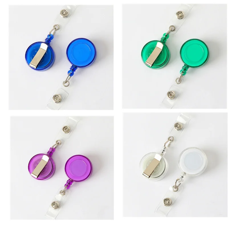 Transparent Retractable Badge Reel with Work Card Holder ID Tag Employee's Work Pass Card Case with Card Clips