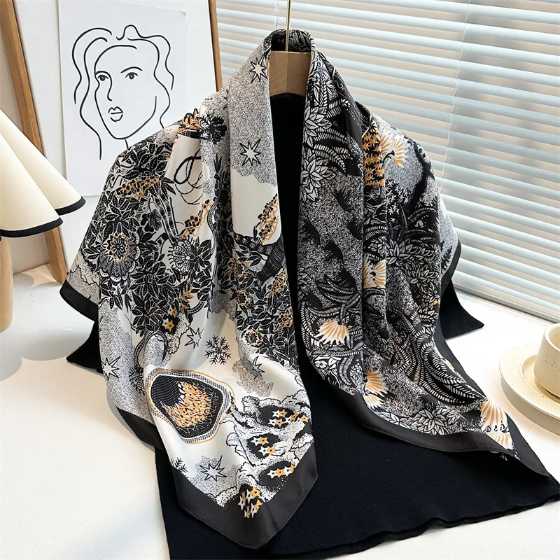 Spring Summer soft Scarves Hijab Women Square Silk Scarf Female 90X90cm Silk Scarf Foulard Ribbon For Mom Wrap Hairband Headband