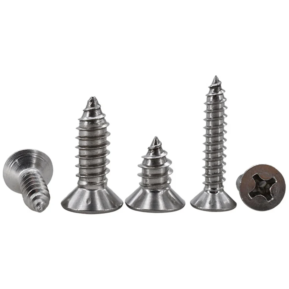 20-55pcs 304 Stainless Steel Phillips Screw M3 M3.5 M4 M5 M6 Cross Recessed Countersunk Flat Head Self-tapping Furniture Screw