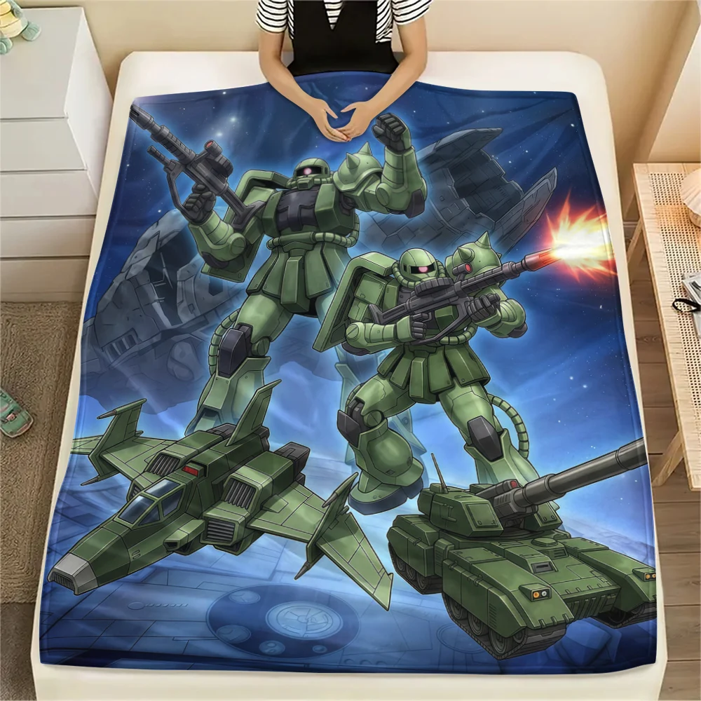 Mobile Suit Gundam Print Flannel Blanket, Warm Comfortable for Bedrooms, Sofas, Beds, Chairs -HE45